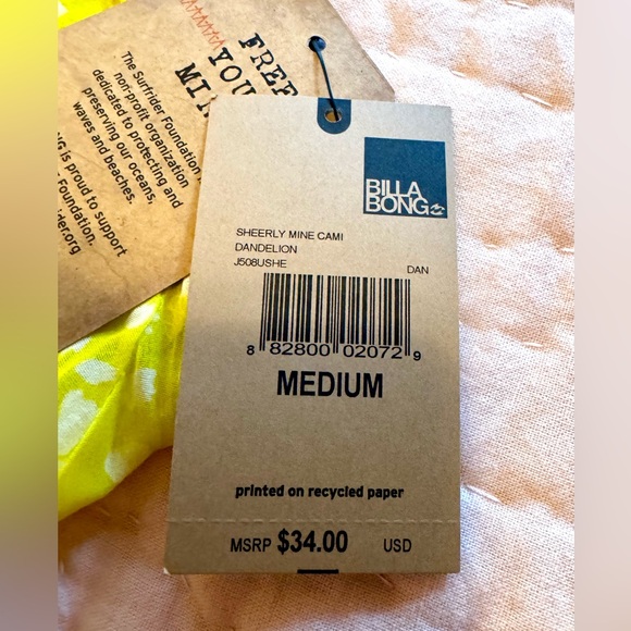 BILLABONG Sheerly Mine Cami Top Dandelion Medium NWT - Picture 8 of 11